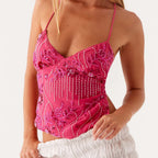 Boho Y2K Sequin Sparkle Halter Cami Top