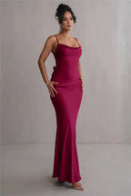 Floral Draped Open Back Spaghetti Strap Maxi Dress