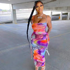 European Style Strap V Neck Midi Dress