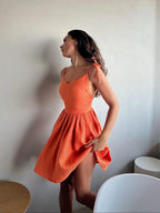 V Neck Spaghetti Strap Cotton Mini Dress