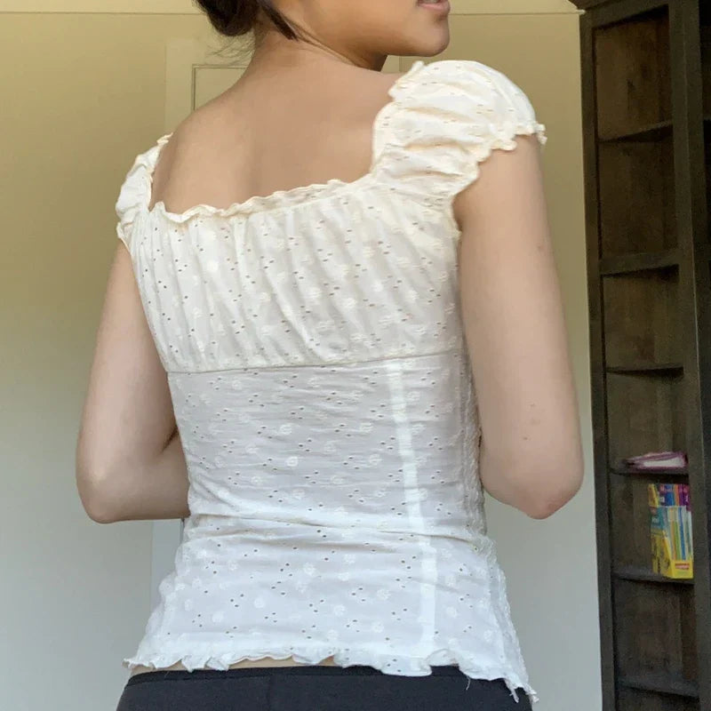 Floral Button V Neck Crop Top