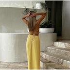 Lace Up Solid Color Open Back Long Dress