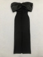 Pleated Strapless Bow Ankle Length Dress