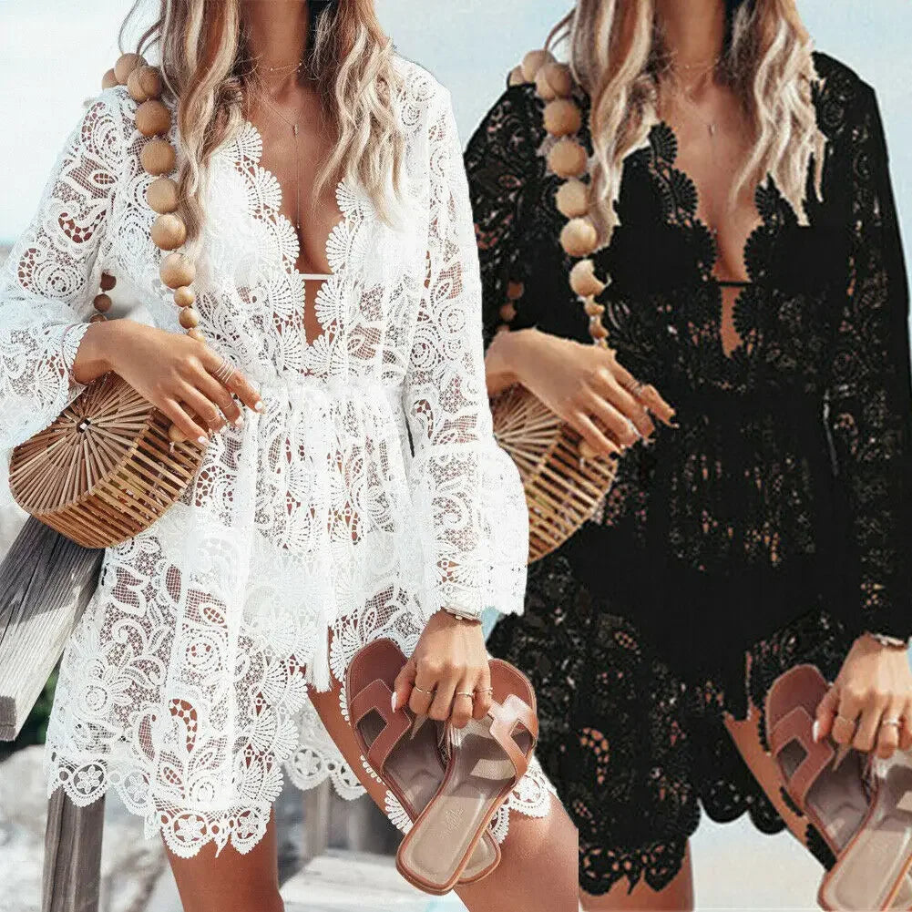 Phoebe Aesthetic Beach Dress with Lace Details Chic Silhouette Collection