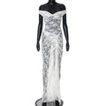 Lace Deep V Sleeveless Tight Split Long Dress