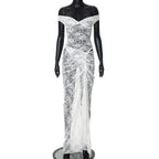 Lace Deep V Sleeveless Tight Split Long Dress