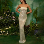 Strapless Sequin Slit Backless Dress