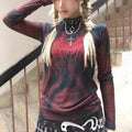 Grunge Aesthetics Print Mesh Sheer Top