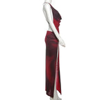 Backless Split Red Summer Beach Vacation Dresses