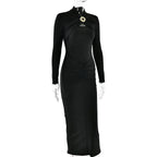 Long Sleeved Pleated Hollowed Out Maxi Dress