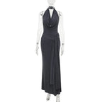 Strapped Halter Neck Backless Long Dress