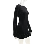 Velvet 3D Pleated Hem Long Sleeve Dress