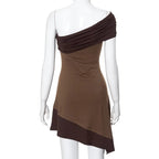 Women's Slant Collar Asymmetrical Short Dress