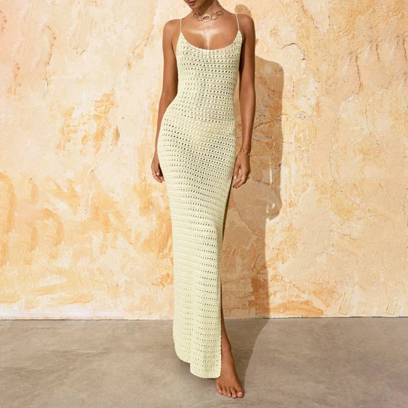 Crochet Tie Up Sleeveless Slim Split Slip Dress