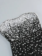 Black Strapless Pearls Beaded Embellished Maxi Dress