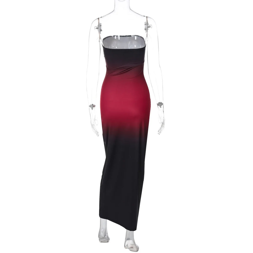Strapless Black - Red Gradient Long Dress