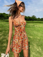 Halter Short Holiday Print Floral Dress