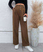 DressBetty - Solid Button Front Casual Women Pants