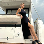 Knit Slit Solid High Waisted Vacation Dresses