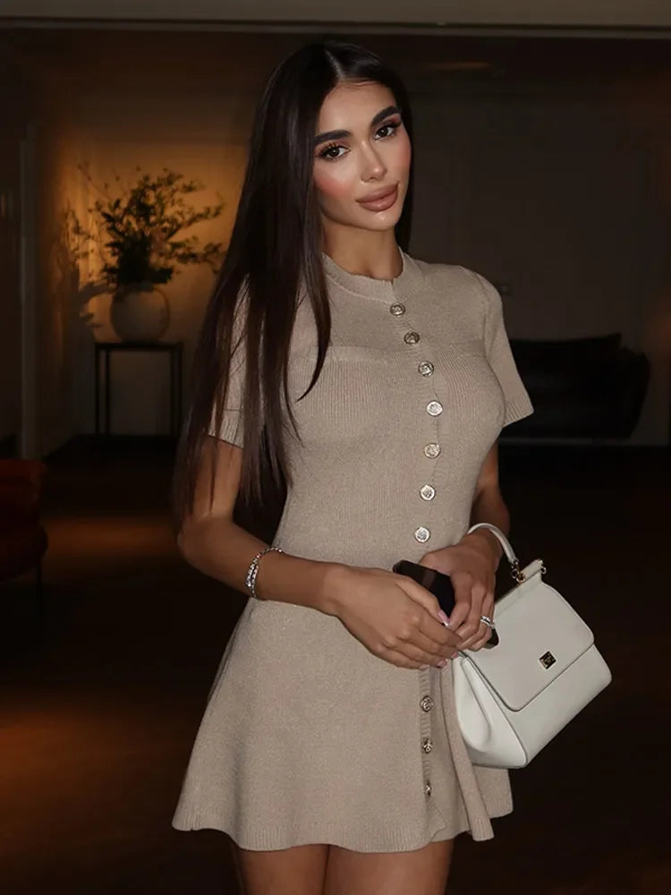 Contrast Single Breasted Knitted ALine Work Dress