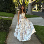 Pleated Print A-line Spaghetti Summer Dress