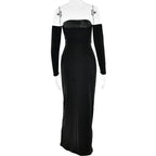 Metal Buckle Off - shoulder Backless Long Dress
