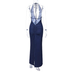 Printed Deep V Backless Long Dress