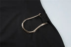 Short Sleeve Draped Black Metal Buckle Mini Dress