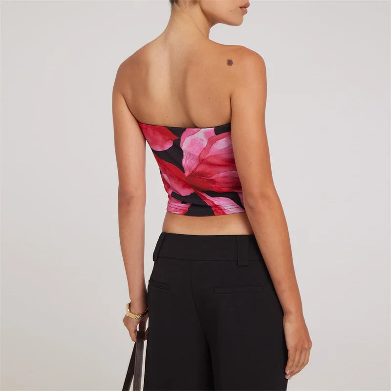 Floral Print OffShoulder Strapless
