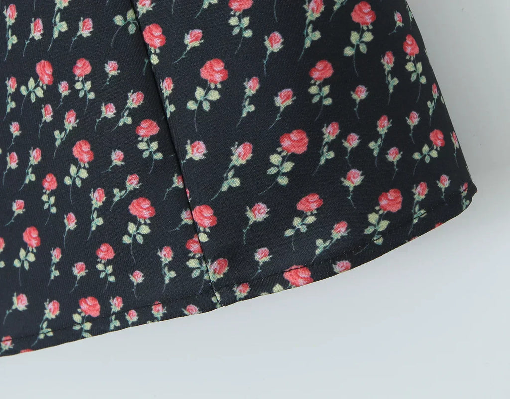 Flower Print Embroidery Lace Slash Collar Mini Dress