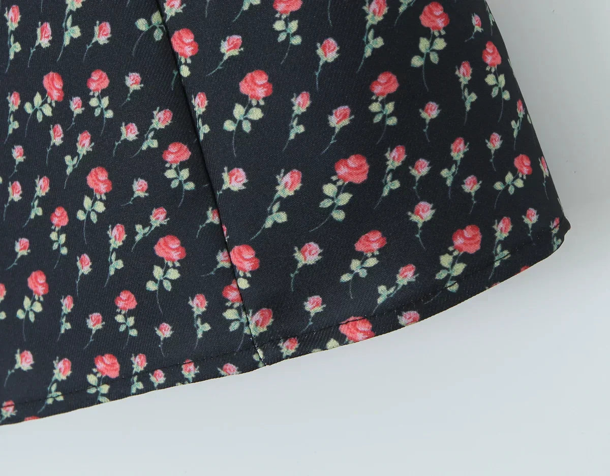 Flower Print Embroidery Lace Slash Collar Mini Dress