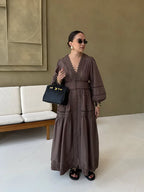 Hollow Lace Vneck Patchwork Maxi Midi Dress