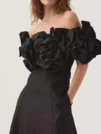 Women's Slash Neck 3D Flower Mini Dress