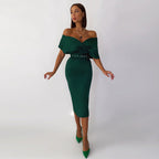 DressBetty - Off-Shoulder Elegant Party Ladies Vintage Evening Formal Midi Dress