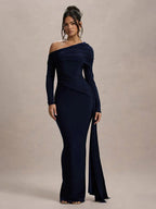 Skew Collar Long Sleeve Maxi Dress