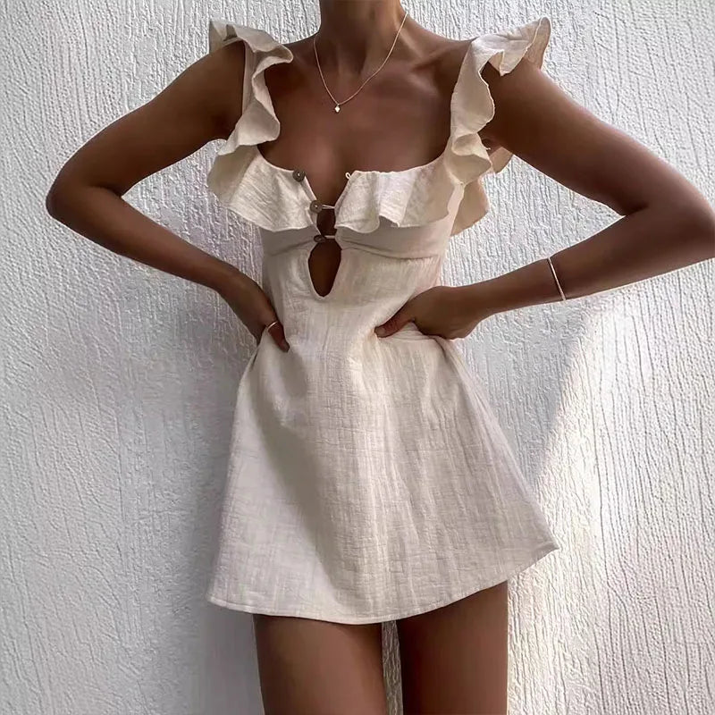 Eleanor Effortless Women's Short Summer Dress with V Neck and Ruffles Evening Wear Edit