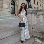 3D Flowers Polka Dot Print Backless Dress