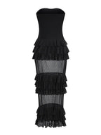 Strapless Mesh Patchwork Ruffle Dress
