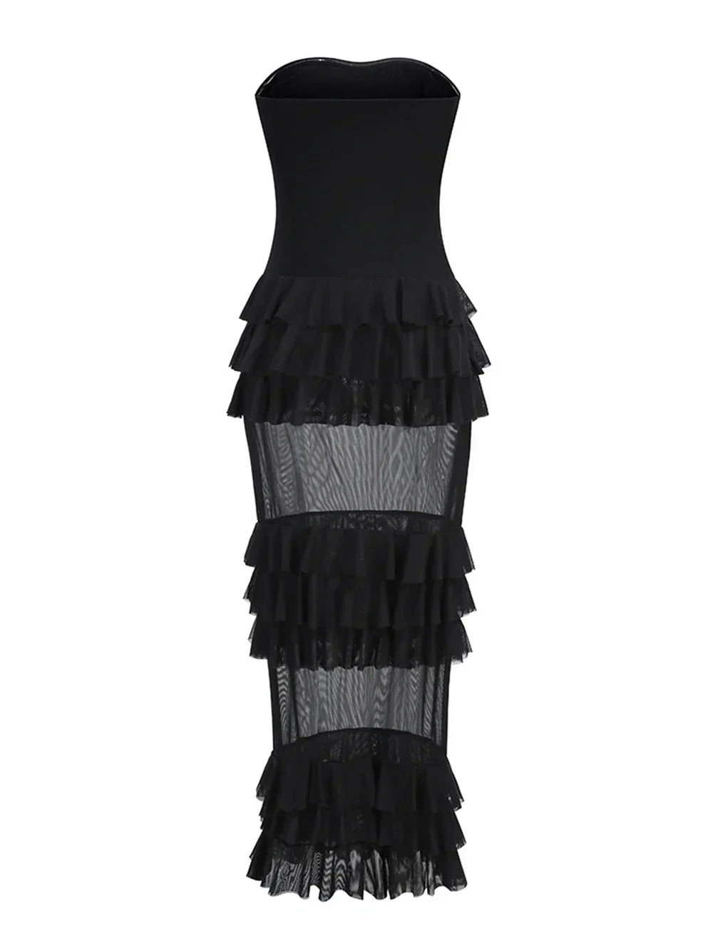 Strapless Mesh Patchwork Ruffle Dress