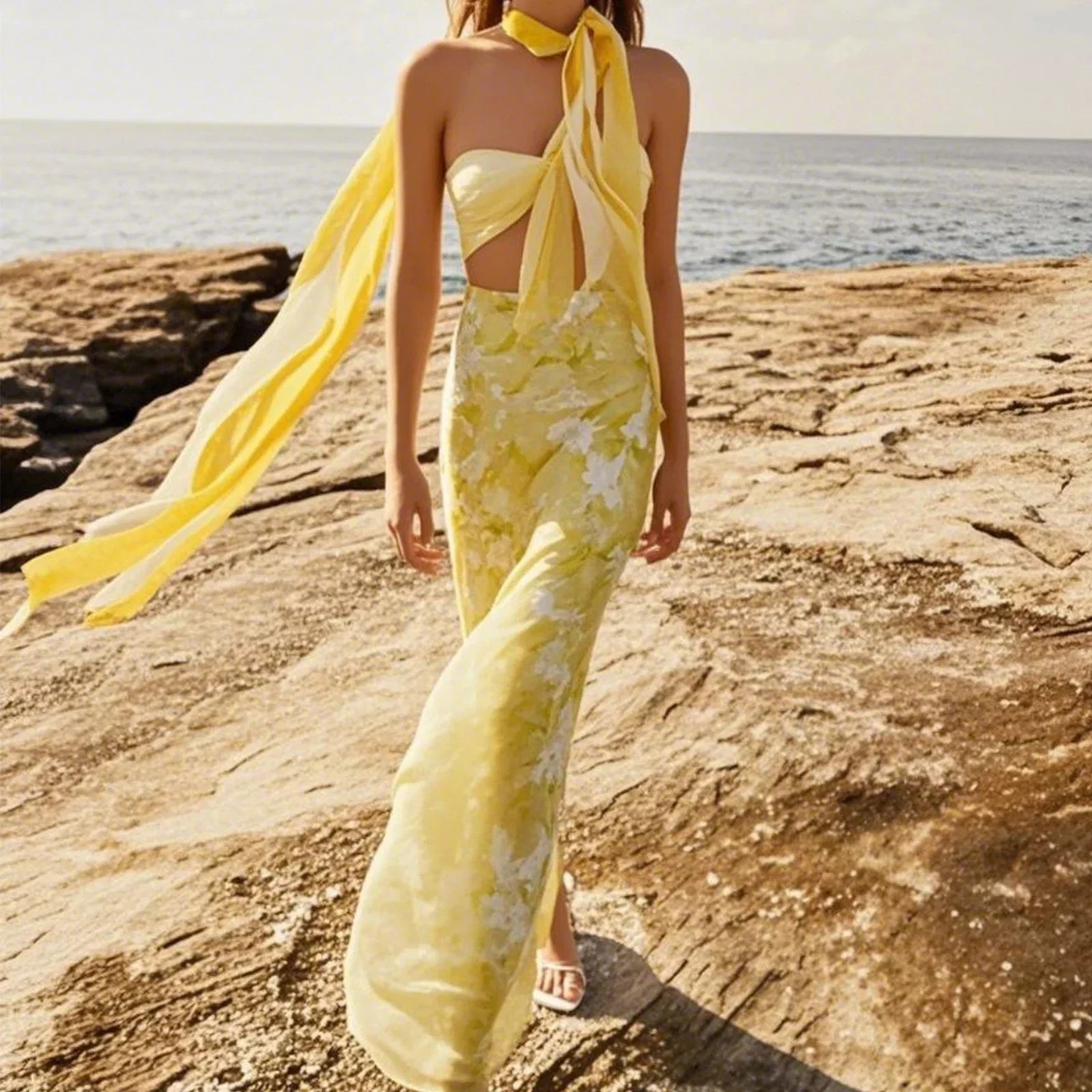 Cutout Tieup Strapless Floral Dress
