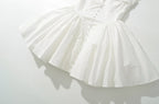 White Slit V Collar Short Sleeve Corset Style Mini Dress