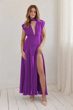 Deep V Purple Maxi Dress High Slit