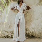 Solid Split Pleated Bandage Long Dress