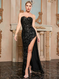 Bright Silk Printed Mesh Split Lace Dress