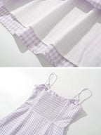 Spaghetti Strap Tie Up Plaid Pink Midi Dress