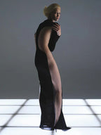 Solid Patchwork Black Milk Silk Dress