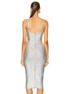 Spaghetti Strap Sleeveless Silver Midi Dress