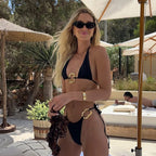 Solid Bandage Bandeau High Leg Bikini Sets