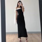 Diagonal Collar Backless Lace - Up Dress