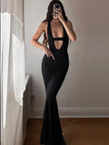 Deep Vneck Strap Backless Maxi Dress